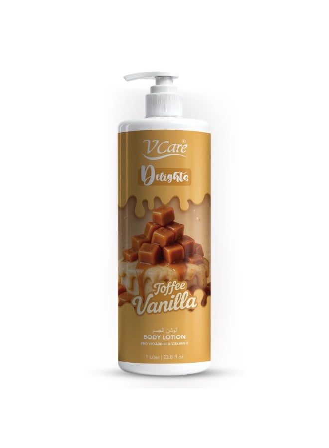 VCare V Care Delight Toffee Vanilla Body Lotion 1L - Deep Moisturizing, Non-Greasy & Fast Absorbing, Gourmand Fragrance - Image 1